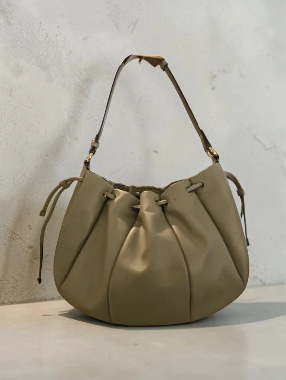 KATE SPADE  Soft Olive Drawstring Hobo Bag with Shoulder Strap